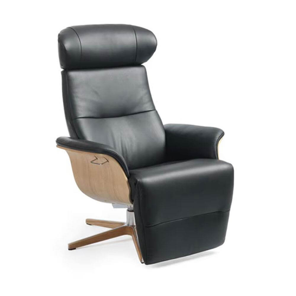 Conform Timeout Wood Detail Swivel Reclining Chair with Footrest Leather